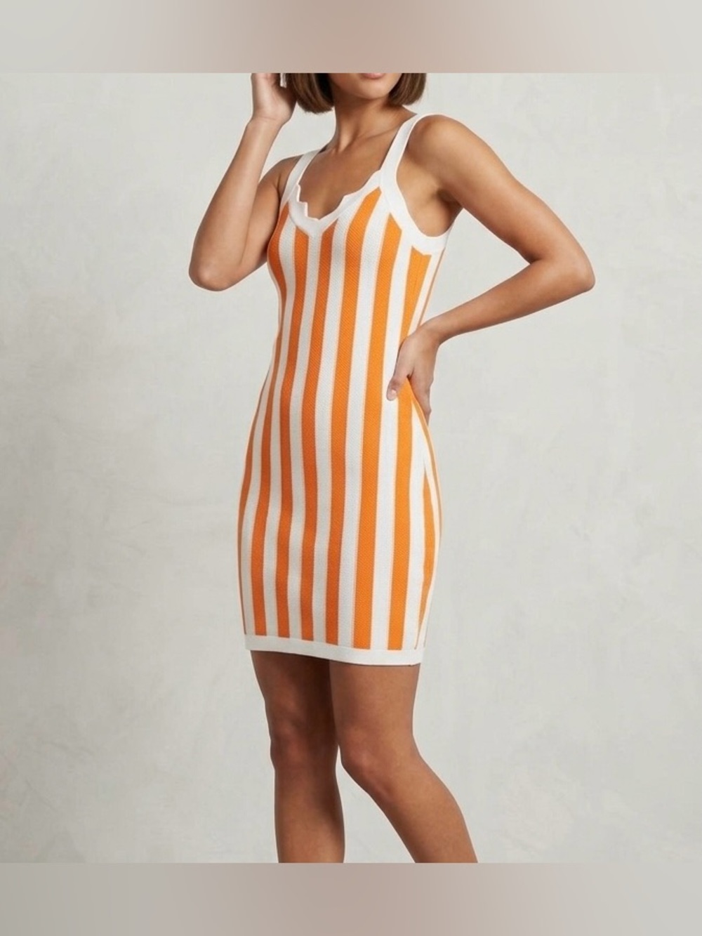 House of Harlow 1960 NWT Orange Tan Striped Knit Bodycon Mini Dress Size M Boho